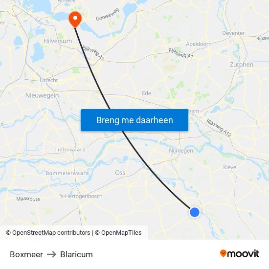 Boxmeer to Blaricum map