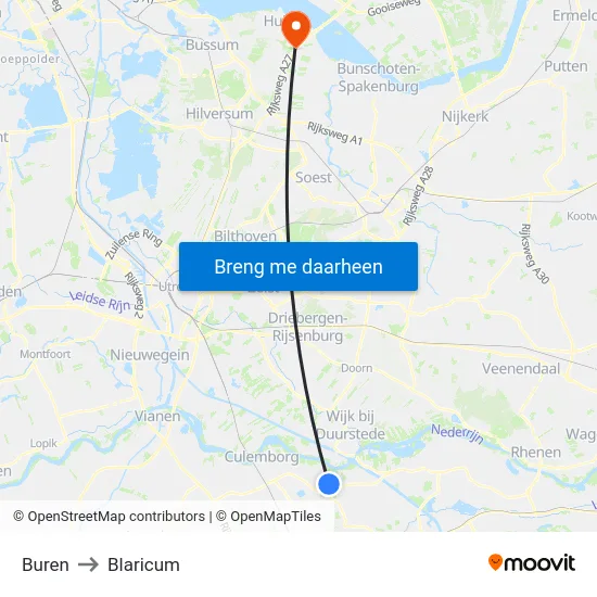 Buren to Blaricum map