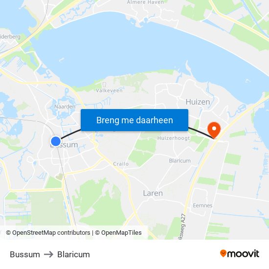 Bussum to Blaricum map