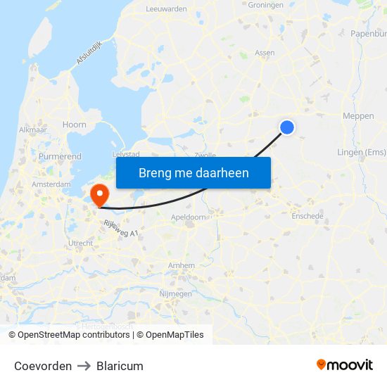 Coevorden to Blaricum map