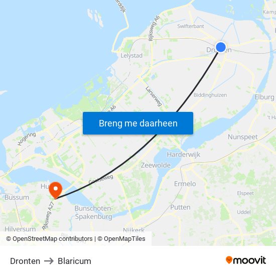 Dronten to Blaricum map