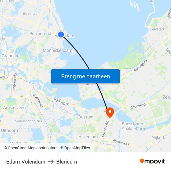 Edam-Volendam to Blaricum map