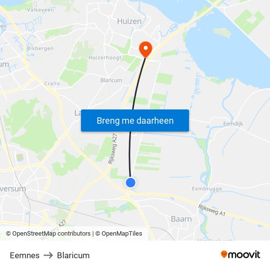 Eemnes to Blaricum map