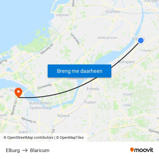 Elburg to Blaricum map