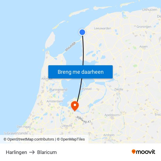 Harlingen to Blaricum map