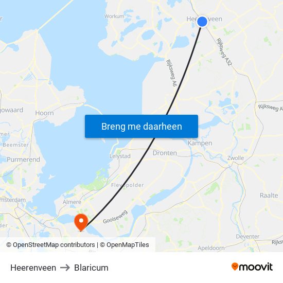 Heerenveen to Blaricum map