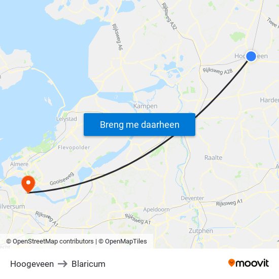 Hoogeveen to Blaricum map