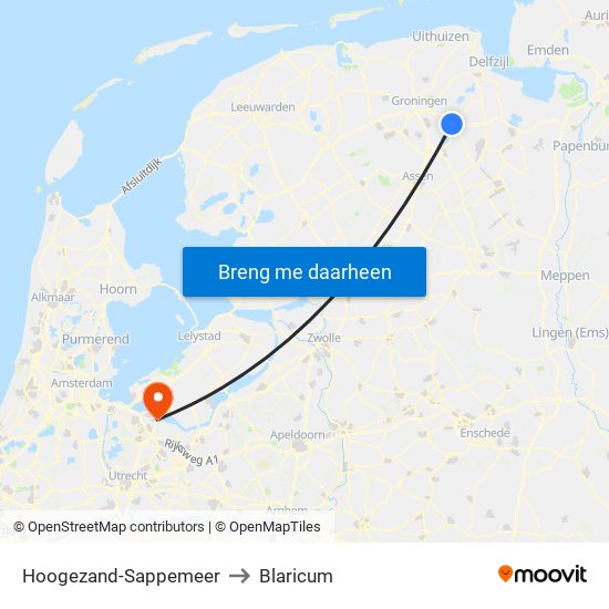 Hoogezand-Sappemeer to Blaricum map