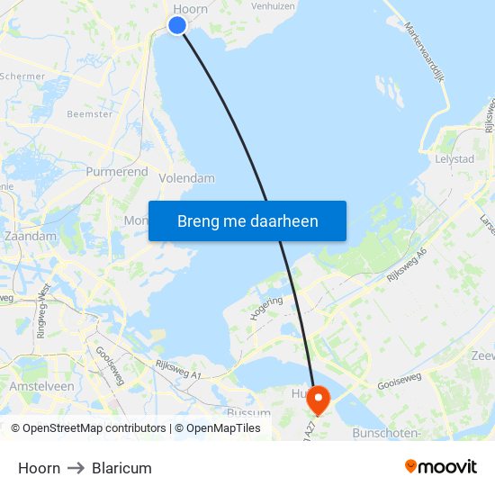 Hoorn to Blaricum map