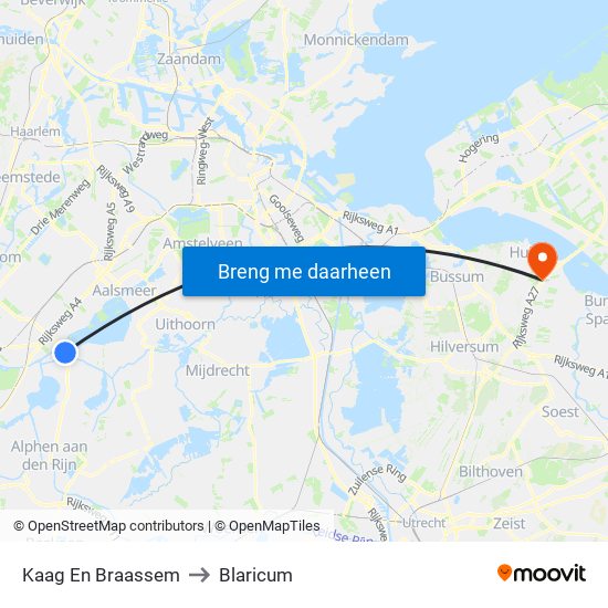 Kaag En Braassem to Blaricum map