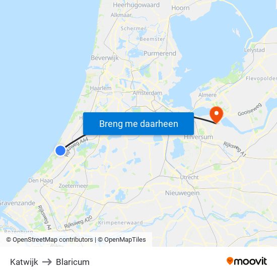 Katwijk to Blaricum map
