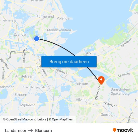 Landsmeer to Blaricum map