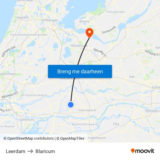 Leerdam to Blaricum map