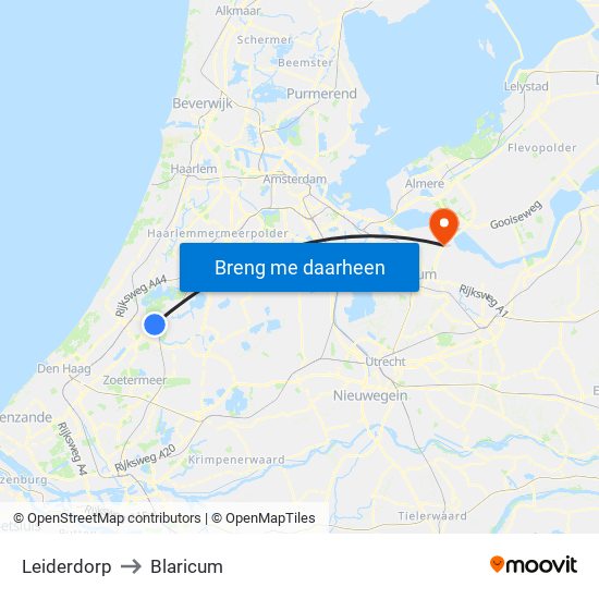 Leiderdorp to Blaricum map
