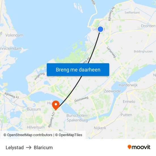 Lelystad to Blaricum map