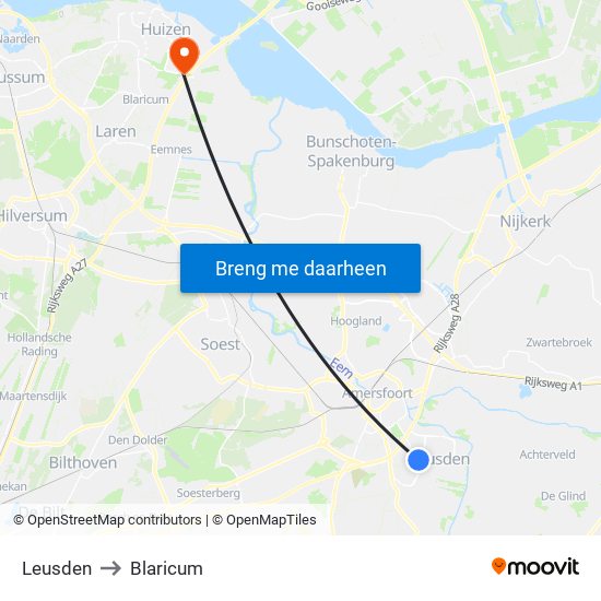 Leusden to Blaricum map