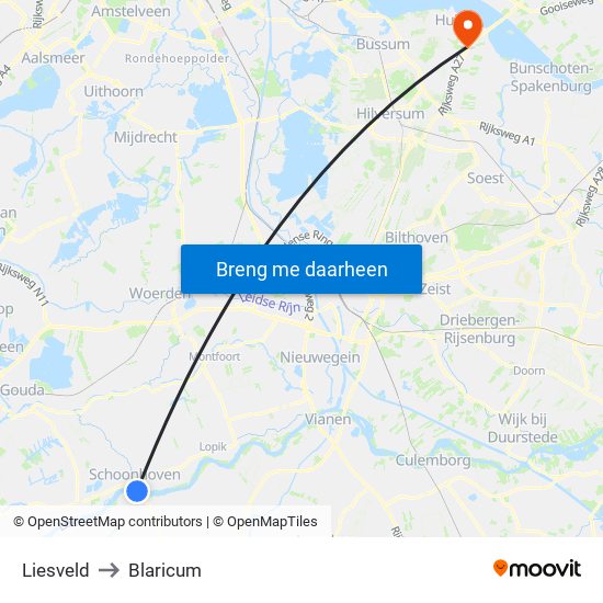 Liesveld to Blaricum map