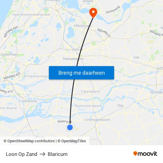 Loon Op Zand to Blaricum map