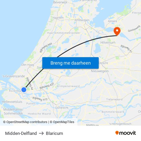 Midden-Delfland to Blaricum map