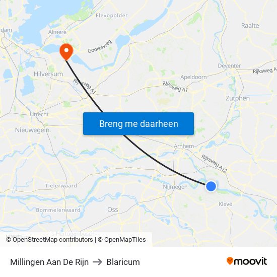 Millingen Aan De Rijn to Blaricum map