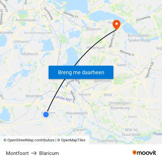 Montfoort to Blaricum map