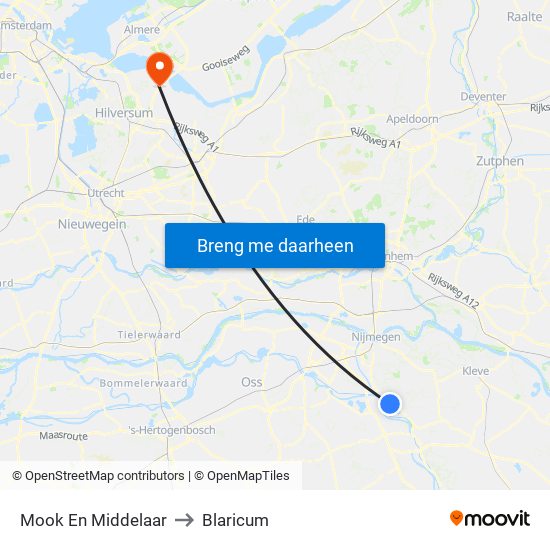 Mook En Middelaar to Blaricum map
