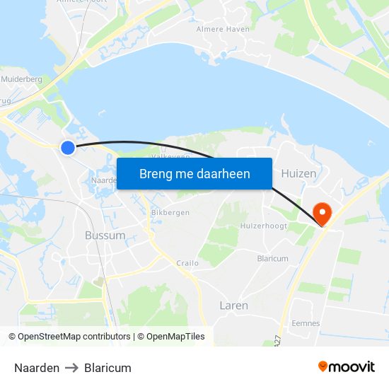 Naarden to Blaricum map