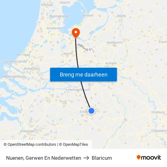 Nuenen, Gerwen En Nederwetten to Blaricum map