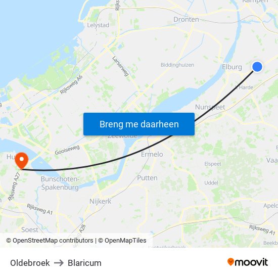 Oldebroek to Blaricum map