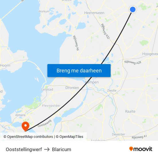 Ooststellingwerf to Blaricum map