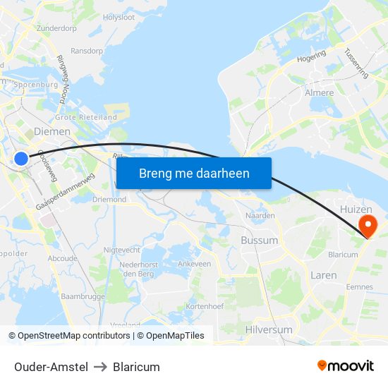 Ouder-Amstel to Blaricum map