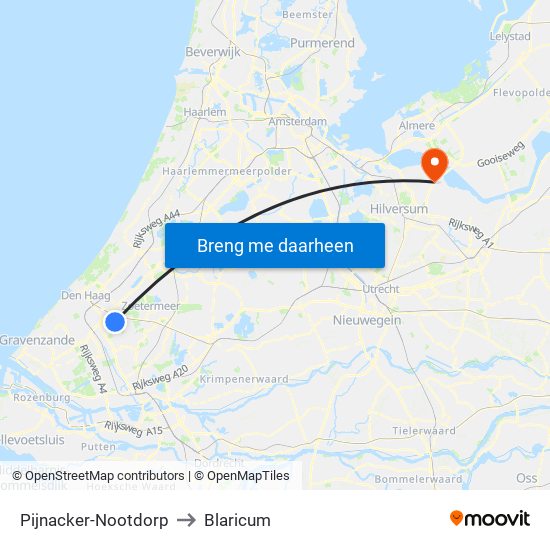 Pijnacker-Nootdorp to Blaricum map