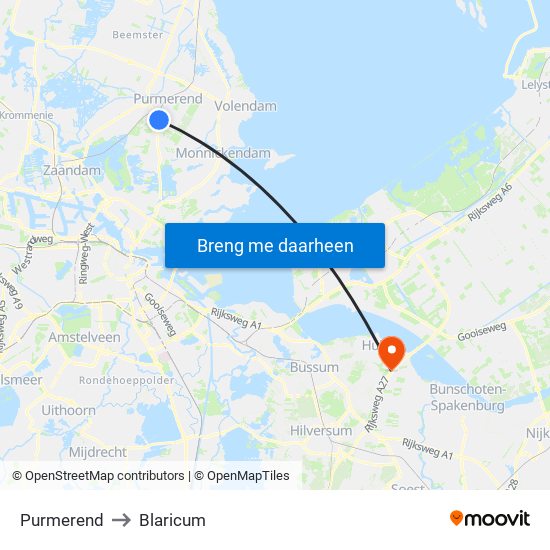 Purmerend to Blaricum map