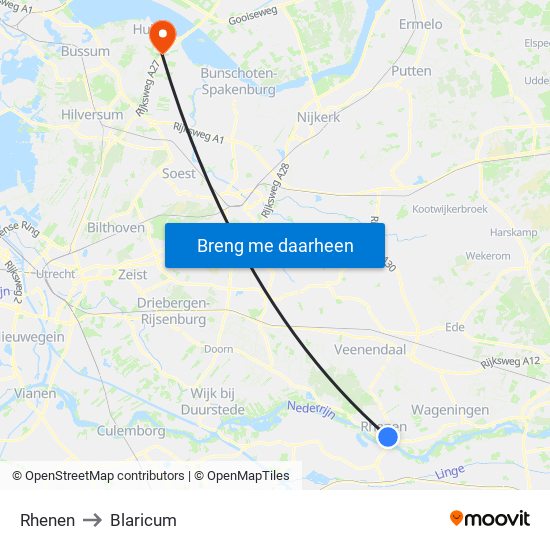 Rhenen to Blaricum map