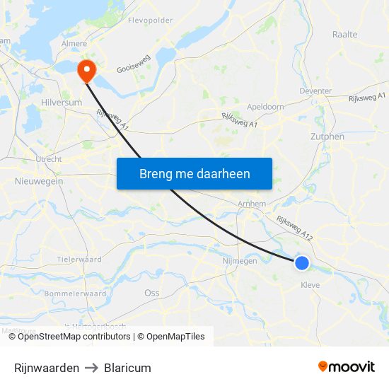 Rijnwaarden to Blaricum map