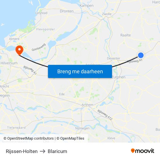 Rijssen-Holten to Blaricum map