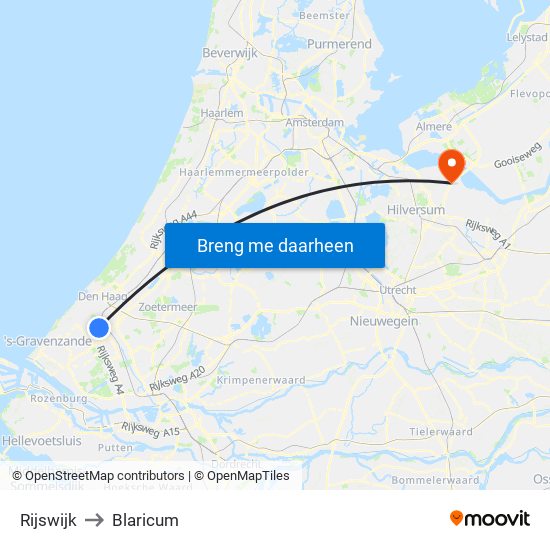 Rijswijk to Blaricum map