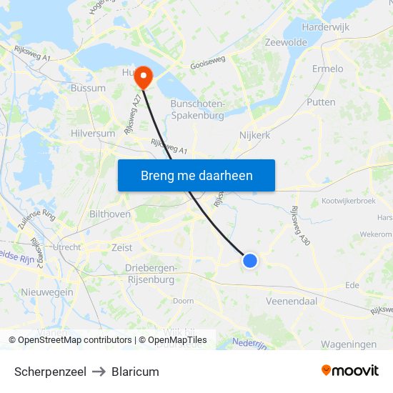 Scherpenzeel to Blaricum map