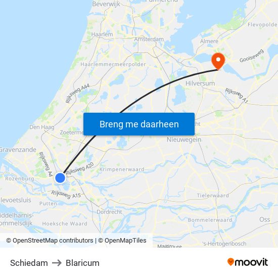 Schiedam to Blaricum map