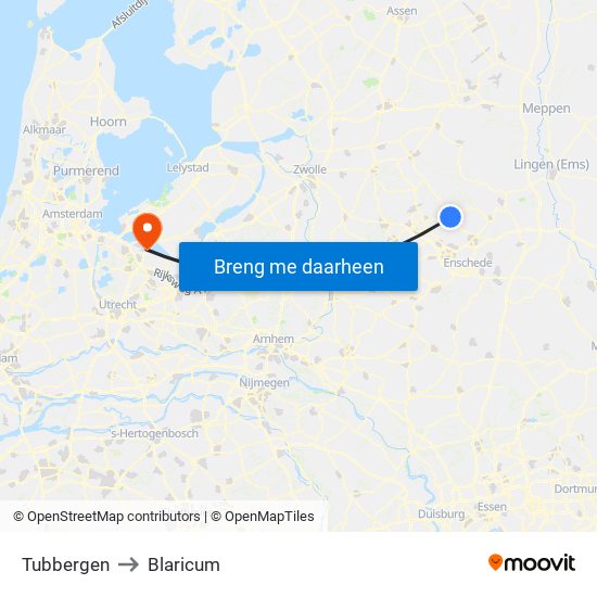 Tubbergen to Blaricum map