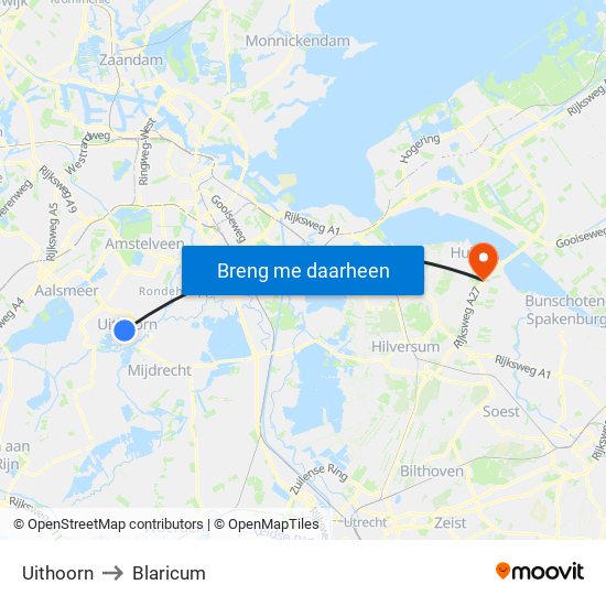 Uithoorn to Blaricum map