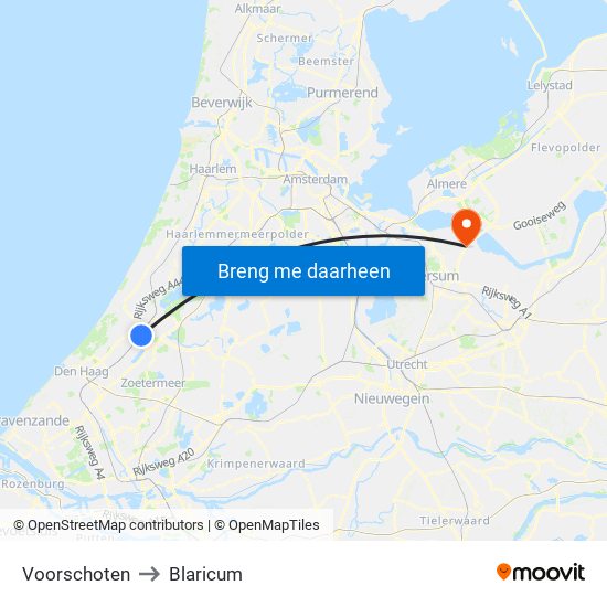 Voorschoten to Blaricum map