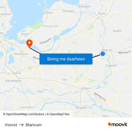 Voorst to Blaricum map