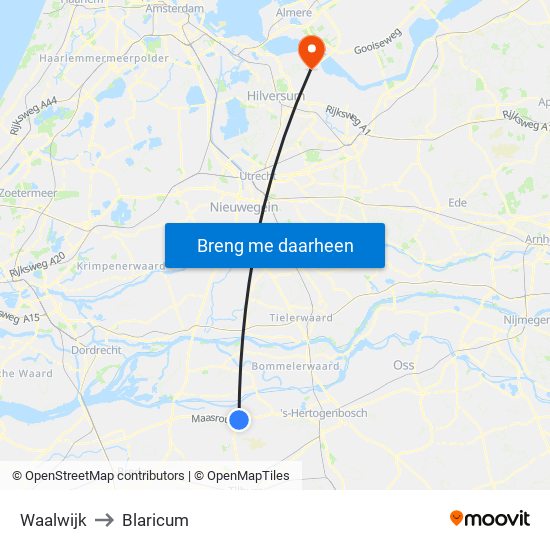 Waalwijk to Blaricum map