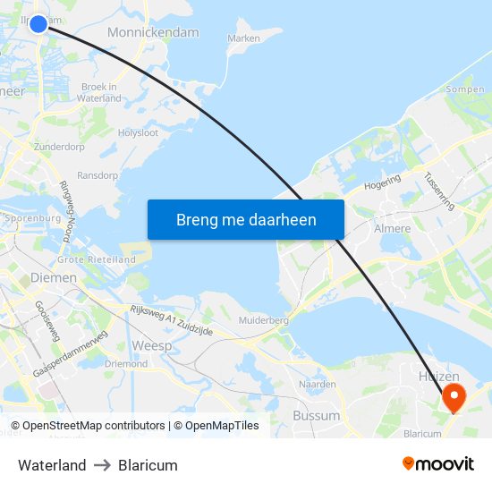 Waterland to Blaricum map