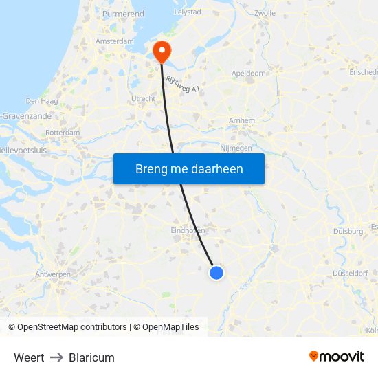 Weert to Blaricum map