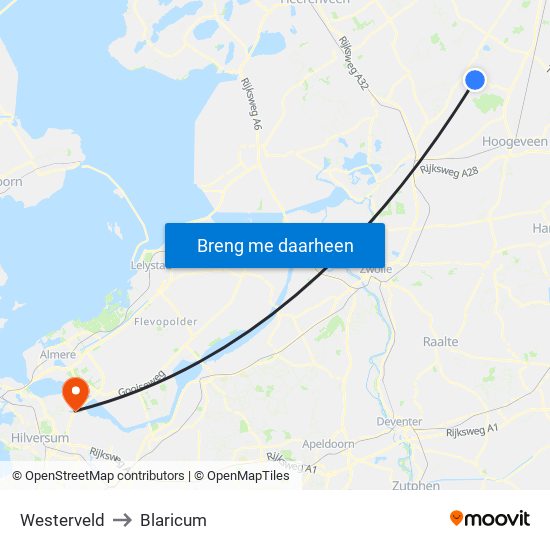 Westerveld to Blaricum map