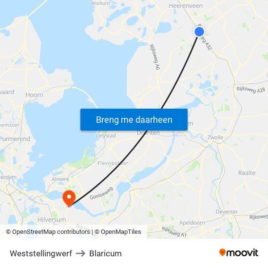 Weststellingwerf to Blaricum map