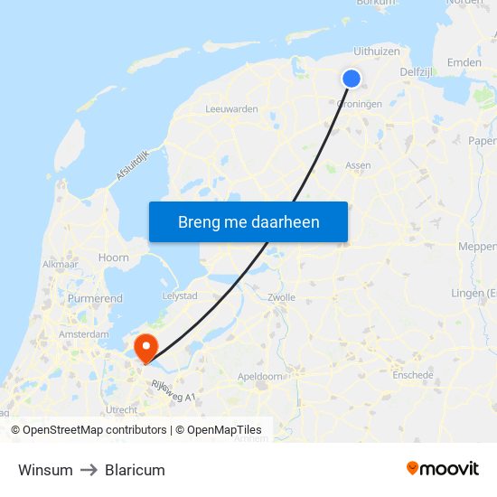 Winsum to Blaricum map