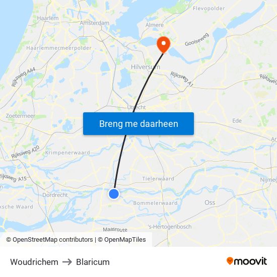 Woudrichem to Blaricum map